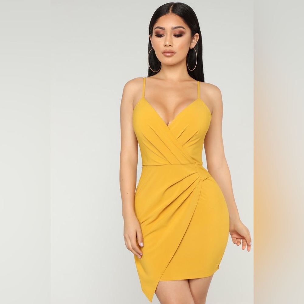Fashion Nova: Mustard Draped Mini Dress